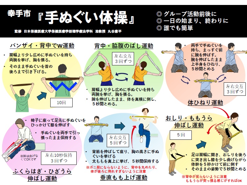 手ぬぐい体操のやり方を示すイラスト